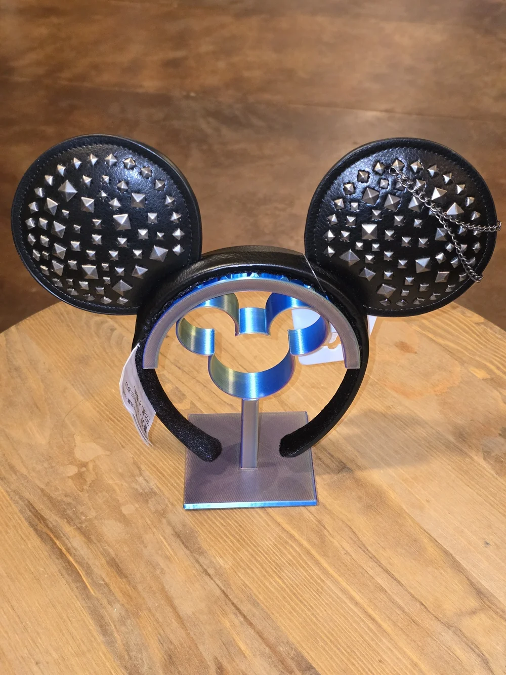 Disney Parks Black Vinyl Studded Mickey Mouse Ears Headband Chain NWT Adult